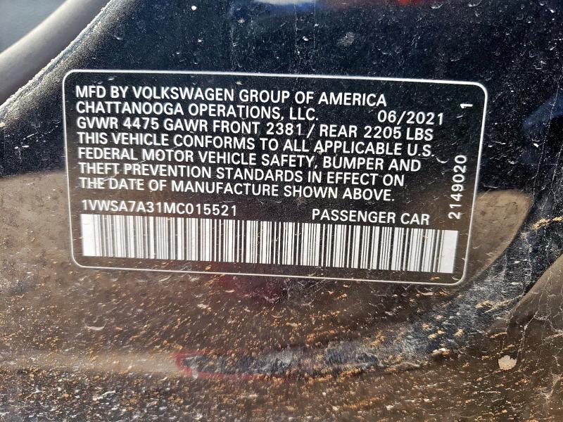 1VWSA7A31MC015521 - 2021 VOLKSWAGEN PASSAT SE BLACK photo 12