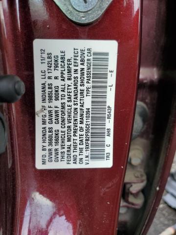 19XFB2F55CE110394 - 2012 HONDA CIVIC LX BURGUNDY photo 12