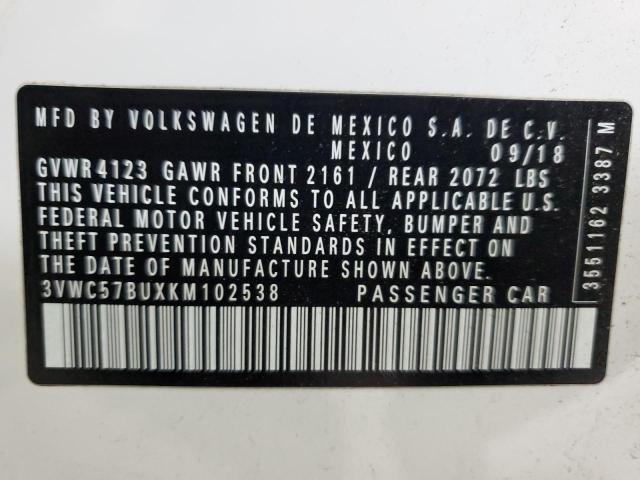 3VWC57BUXKM102538 - 2019 VOLKSWAGEN JETTA S WHITE photo 13