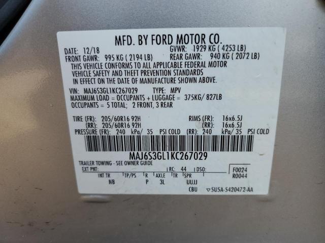 MAJ6S3GL1KC267029 - 2019 FORD ECOSPORT SE Plata foto 12