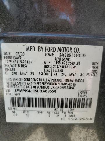 2FMPK4J95LBA89558 - 2020 FORD EDGE SEL GRAY photo 13