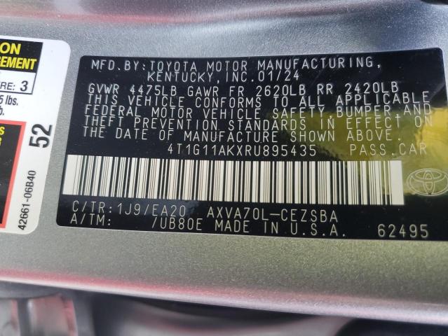 4T1G11AKXRU895435 - 2024 TOYOTA CAMRY SE NIGHT SHADE SILVER photo 12