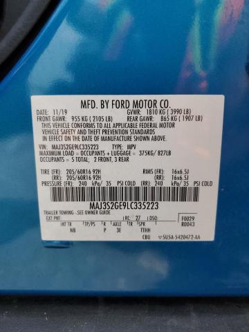 MAJ3S2GE9LC335223 - 2020 FORD ECOSPORT SE BLUE photo 12