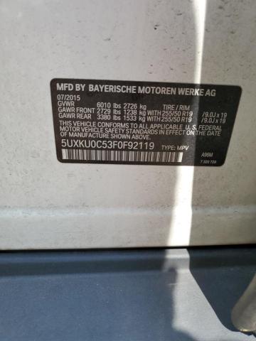 5UXKU0C53F0F92119 - 2015 BMW X6 SDRIVE35I WHITE photo 13