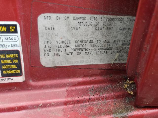 KL1TD52635B333375 - 2005 CHEVROLET AVEO BASE Qırmızı foto 12