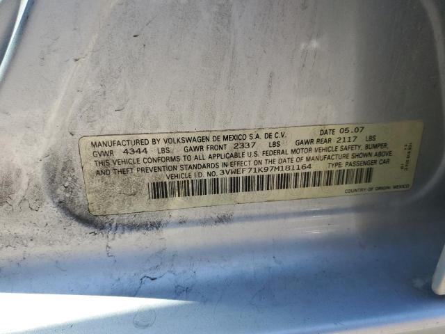 3VWEF71K97M181164 - 2007 VOLKSWAGEN JETTA WOLFSBURG 银色 照片 12