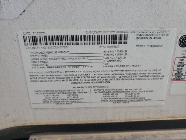 4YDT33520MK410837 - 2021 KEYSTONE PASSPORT TWO TONE photo 10