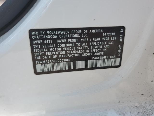 1VWMA7A39LC003009 - 2020 VOLKSWAGEN PASSAT R-LINE Weiß Foto 12