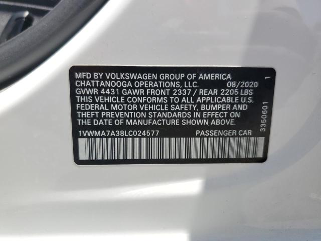 1VWMA7A38LC024577 - 2020 VOLKSWAGEN PASSAT R-LINE Սպիտակ լուսանկար 12