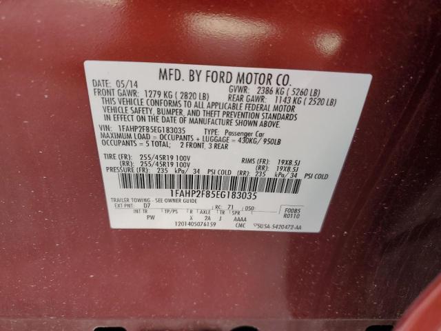 1FAHP2F85EG183035 - 2014 FORD TAURUS LIMITED RED photo 12