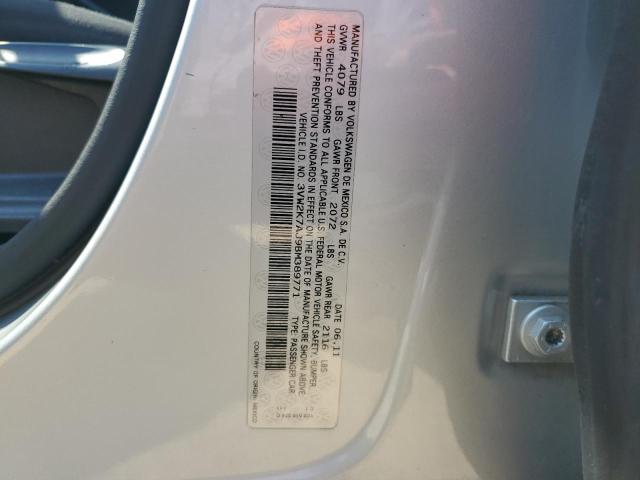 3VW2K7AJ9BM389771 - 2011 VOLKSWAGEN JETTA BASE 银色 照片 12