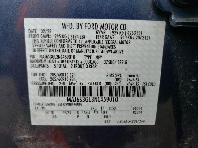 MAJ6S3GL3NC459010 - 2022 FORD ECOSPORT SE Mavi foto 13