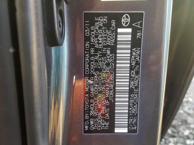 JTDBU4EE8BJ102703 - 2011 TOYOTA COROLLA BASE  照片 10