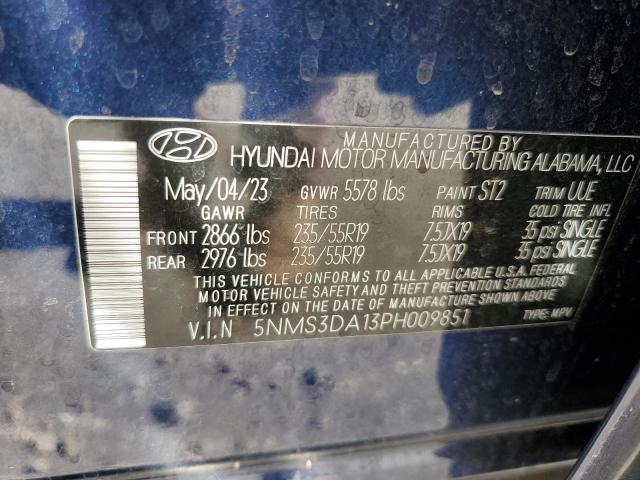 5NMS3DA13PH009851 - 2023 HYUNDAI SANTA FE SEL PREMIUM BLUE photo 12