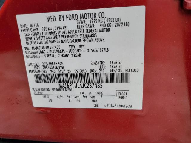 MAJ6P1UL4JC237435 - 2018 FORD ECOSPORT SE წითელი ფოტო 14
