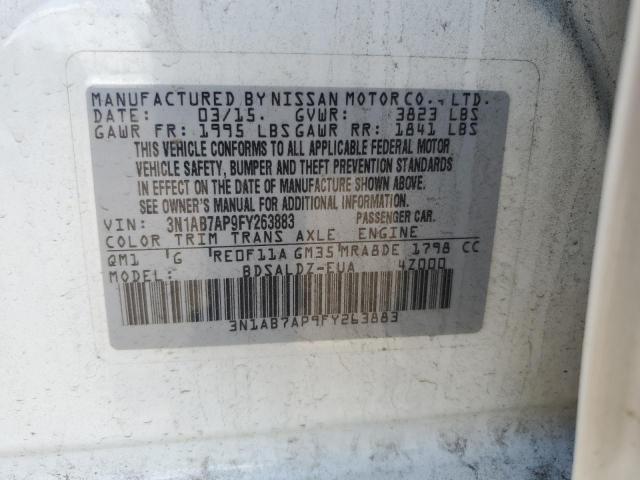 3N1AB7AP9FY263883 - 2015 NISSAN SENTRA S WHITE photo 12