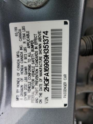 2HGFA16909H351374 - 2009 HONDA CIVIC EXL GRAY photo 13