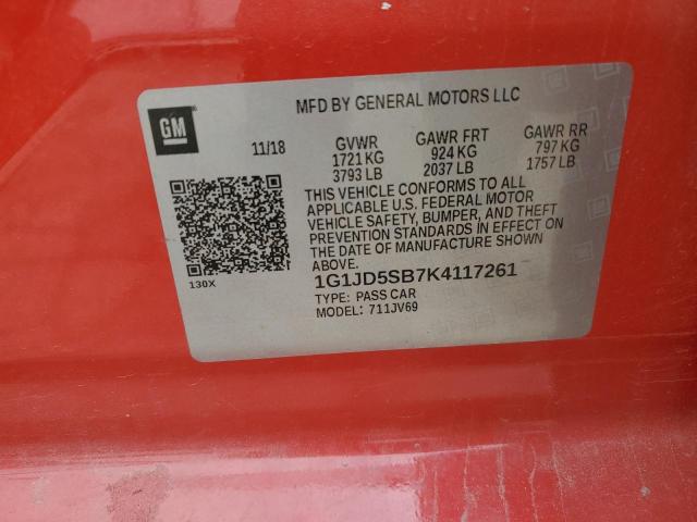 1G1JD5SB7K4117261 - 2019 CHEVROLET SONIC LT Rot Foto 13