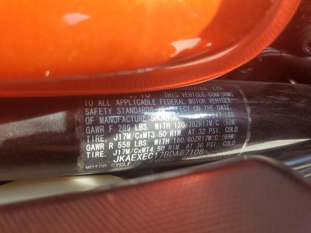 JKAEXEC17BDA67108 - 2011 KAWASAKI EX650 C 橙色 照片 9