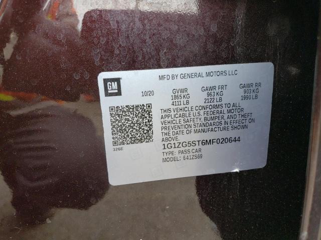 1G1ZG5ST6MF020644 - 2021 CHEVROLET MALIBU RS 勃艮第红 照片 12