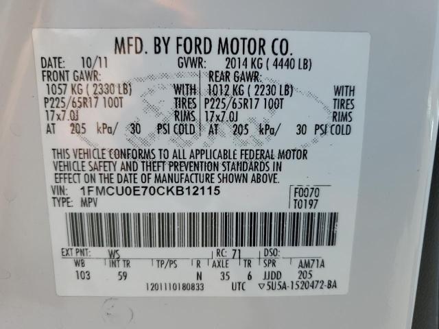 1FMCU0E70CKB12115 - 2012 FORD ESCAPE LIMITED WHITE photo 14