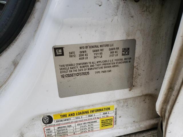 1G1ZG5E71CF378375 - 2012 CHEVROLET MALIBU LTZ Beyaz fotoğraf 10