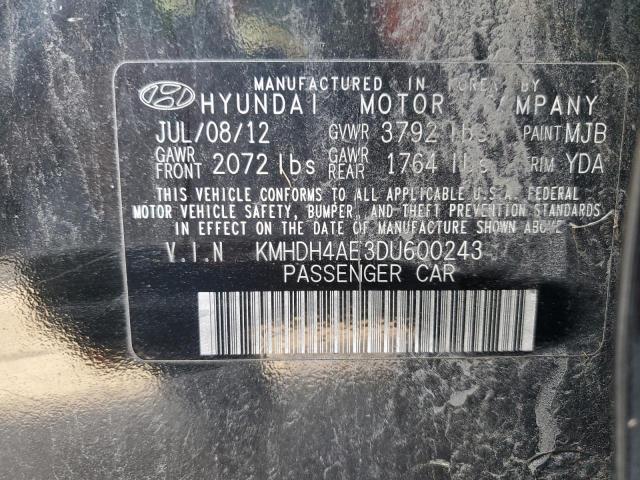 KMHDH4AE3DU600243 - 2013 HYUNDAI ELANTRA GLS BLACK photo 12