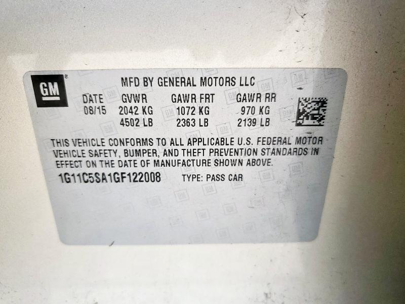 1G11C5SA1GF122008 - 2016 CHEVROLET MALIBU LIM LT 奶油色 照片 12