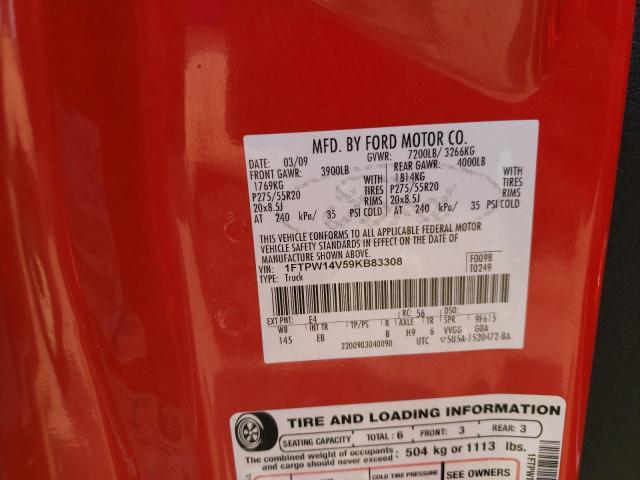 1FTPW14V59KB83308 - 2009 FORD F150 SUPERCREW RED photo 12