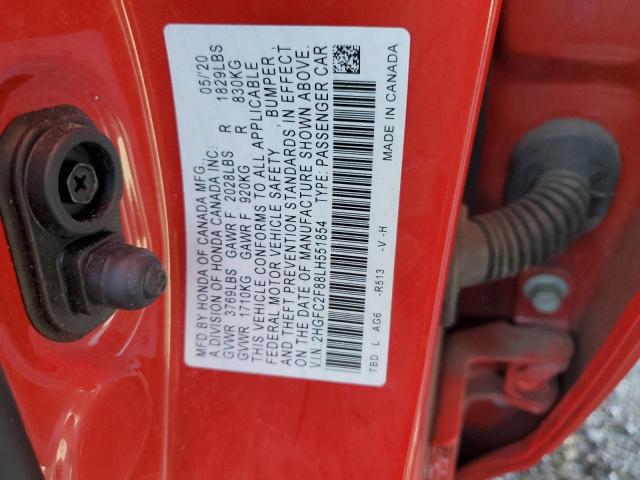 2HGFC2F88LH551854 - 2020 HONDA CIVIC SPORT 红色 照片 13