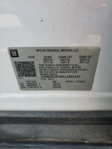 1GNERGKW4JJ201537 - 2018 CHEVROLET TRAVERSE LT أبيض صورة 13