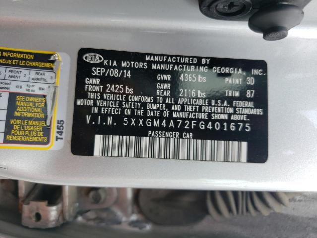 5XXGM4A72FG401675 - 2015 KIA OPTIMA LX SILVER photo 12