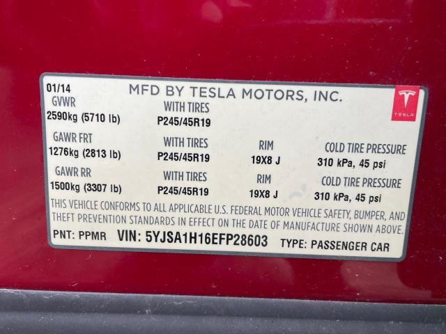 5YJSA1H16EFP28603 - 2014 TESLA MODEL S Կարմիր լուսանկար 10