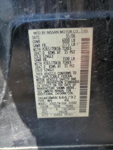 5N1AR18W66C666792 - 2006 NISSAN PATHFINDER LE BLACK photo 13