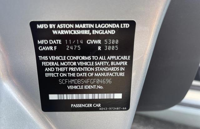 SCFHMDBS4FGF04696 - 2015 ASTON MARTIN RAPIDE S GRAY photo 10