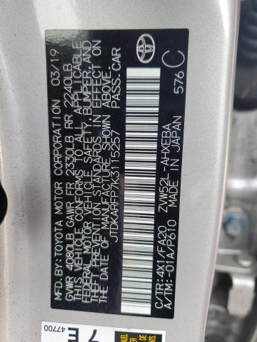 JTDKARFP7K3115257 - 2019 TOYOTA PRIUS PRIM 银色 照片 13