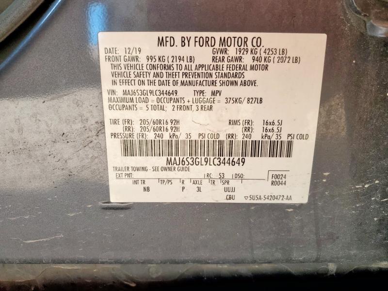 MAJ6S3GL9LC344649 - 2020 FORD ECOSPORT SE ნაცრისფერი ფოტო 12