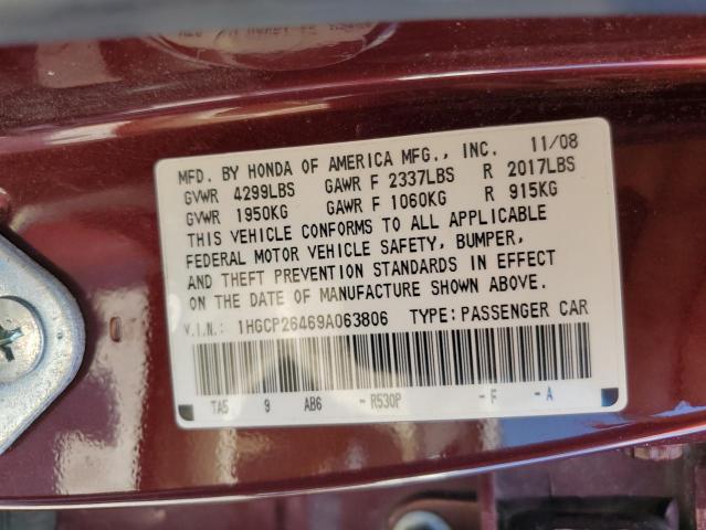 1HGCP26469A063806 - 2009 HONDA ACCORD LXP MAROON photo 12