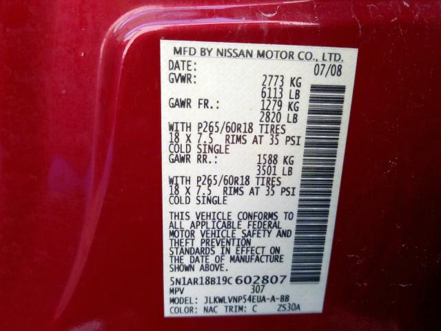 5N1AR18B19C602807 - 2009 NISSAN PATHFINDER S  photo 10