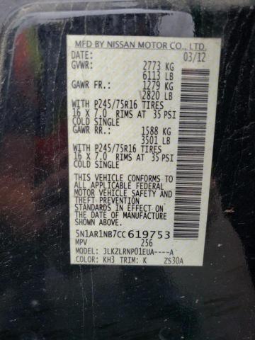 5N1AR1NB7CC619753 - 2012 NISSAN PATHFINDER S BLACK photo 13