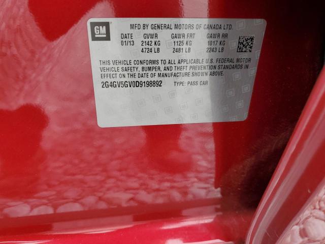 2G4GV5GV0D9198892 - 2013 BUICK REGAL GS Қызыл фото 12