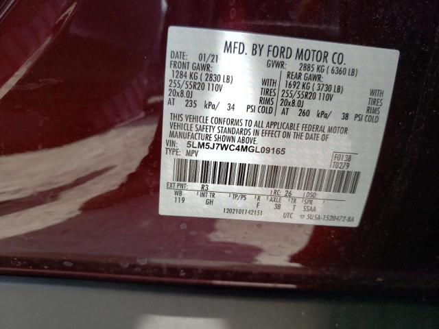 5LM5J7WC4MGL09165 - 2021 LINCOLN AVIATOR RESERVE BURGUNDY photo 12