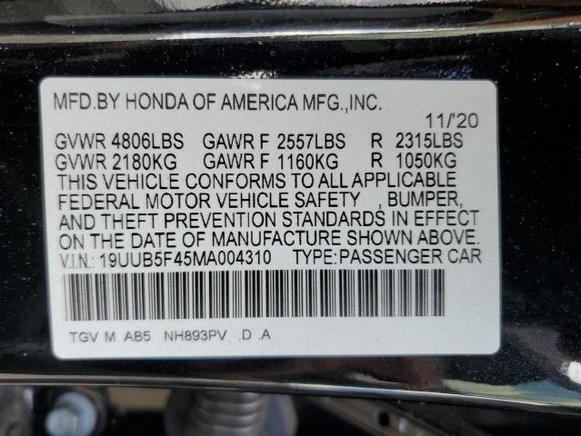 19UUB5F45MA004310 - 2021 ACURA TLX TECHNOLOGY BLACK photo 13