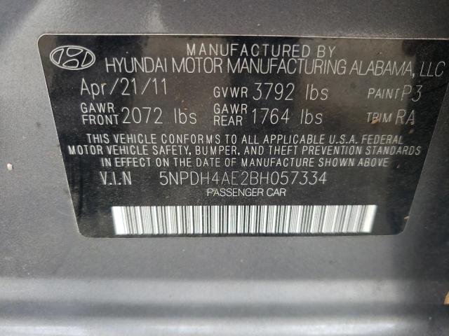 5NPDH4AE2BH057334 - 2011 HYUNDAI ELANTRA GLS GRAY photo 12