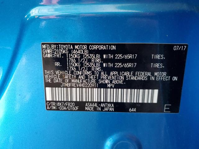 JTMBFREV4HD220911 - 2017 TOYOTA RAV4 LE BLUE photo 14