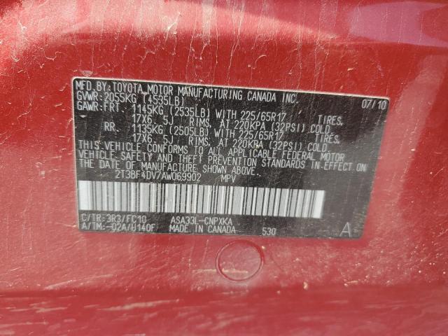 2T3BF4DV7AW069902 - 2010 TOYOTA RAV4 红色 照片 13