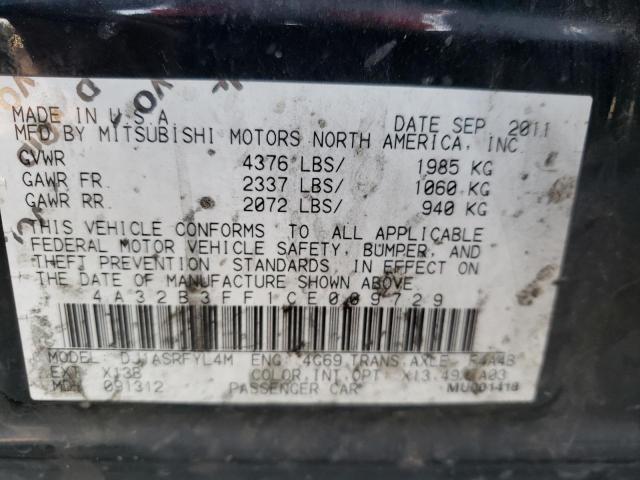 4A32B3FF1CE009729 - 2012 MITSUBISHI GALANT ES BLACK photo 12