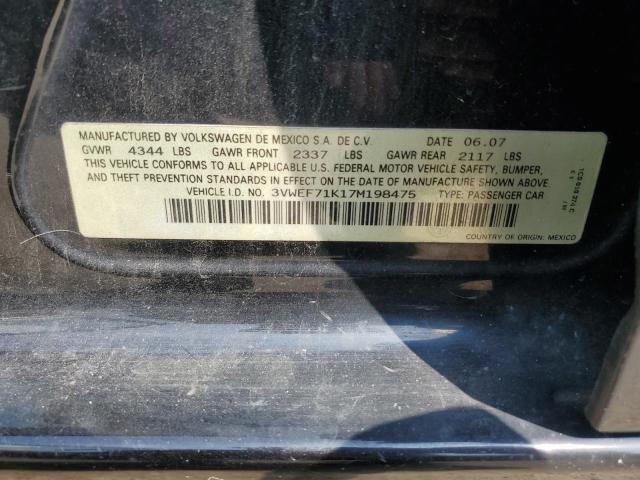 3VWEF71K17M198475 - 2007 VOLKSWAGEN JETTA WOLFSBURG 黑色 照片 13