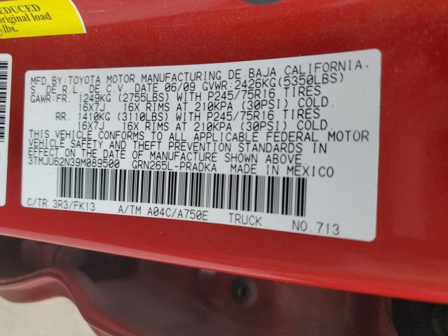 3TMJU62N39M089500 - 2009 TOYOTA TACOMA DOUBLE CAB PRERUNNER RED photo 13