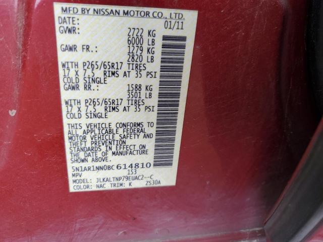 5N1AR1NN0BC614810 - 2011 NISSAN PATHFINDER S RED photo 13